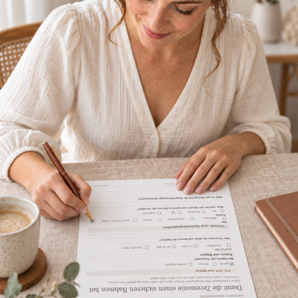 Braut füllt die kostenlose Checkliste für ihre freie Trauung aus