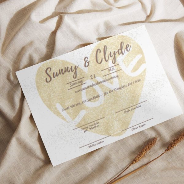 Vorlage Trauurkunde Hochzeitsurkunde Sand Ritual