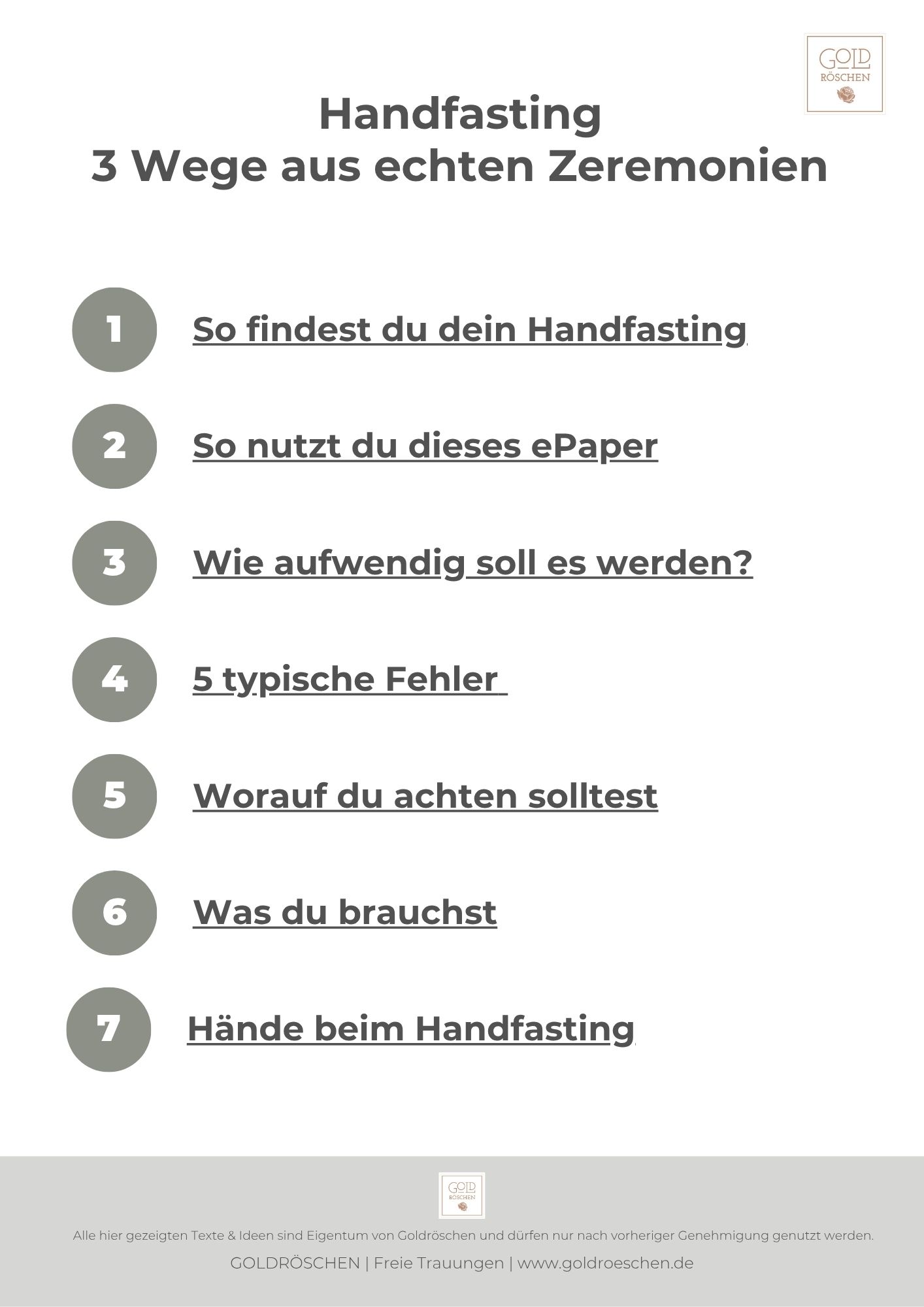 Inhaltsübersicht des Handfasting Praxisbuchs mit Abläufen und Ritualideen