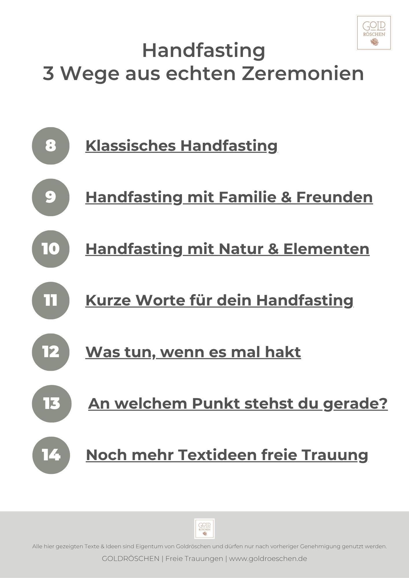 Kapitelübersicht des Handfasting eBooks für freie Trauungen