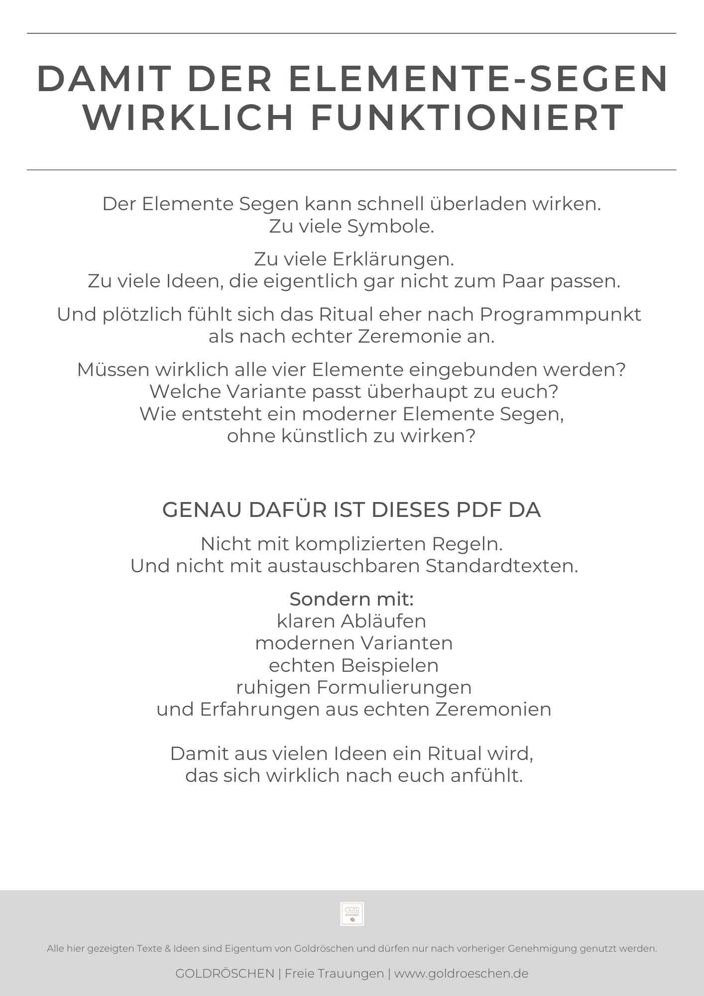 Einleitungsseite des eBooks Elemente Segen für freie Trauungen