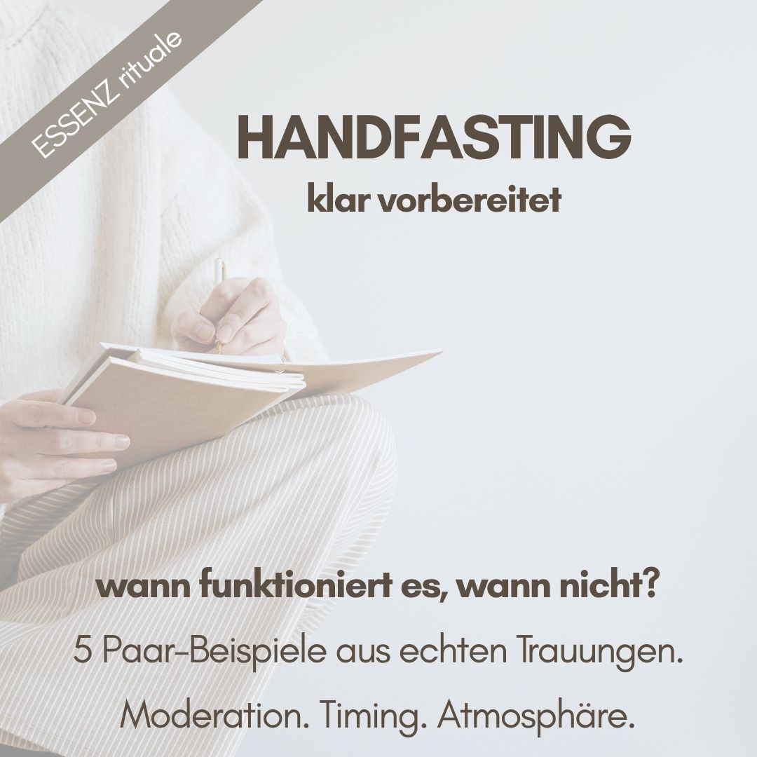 Cover des digitalen Leitfadens ESSENZ R01 Handfasting für freie Trauungen mit Fokus auf Ablauf, Moderation und Atmosphäre