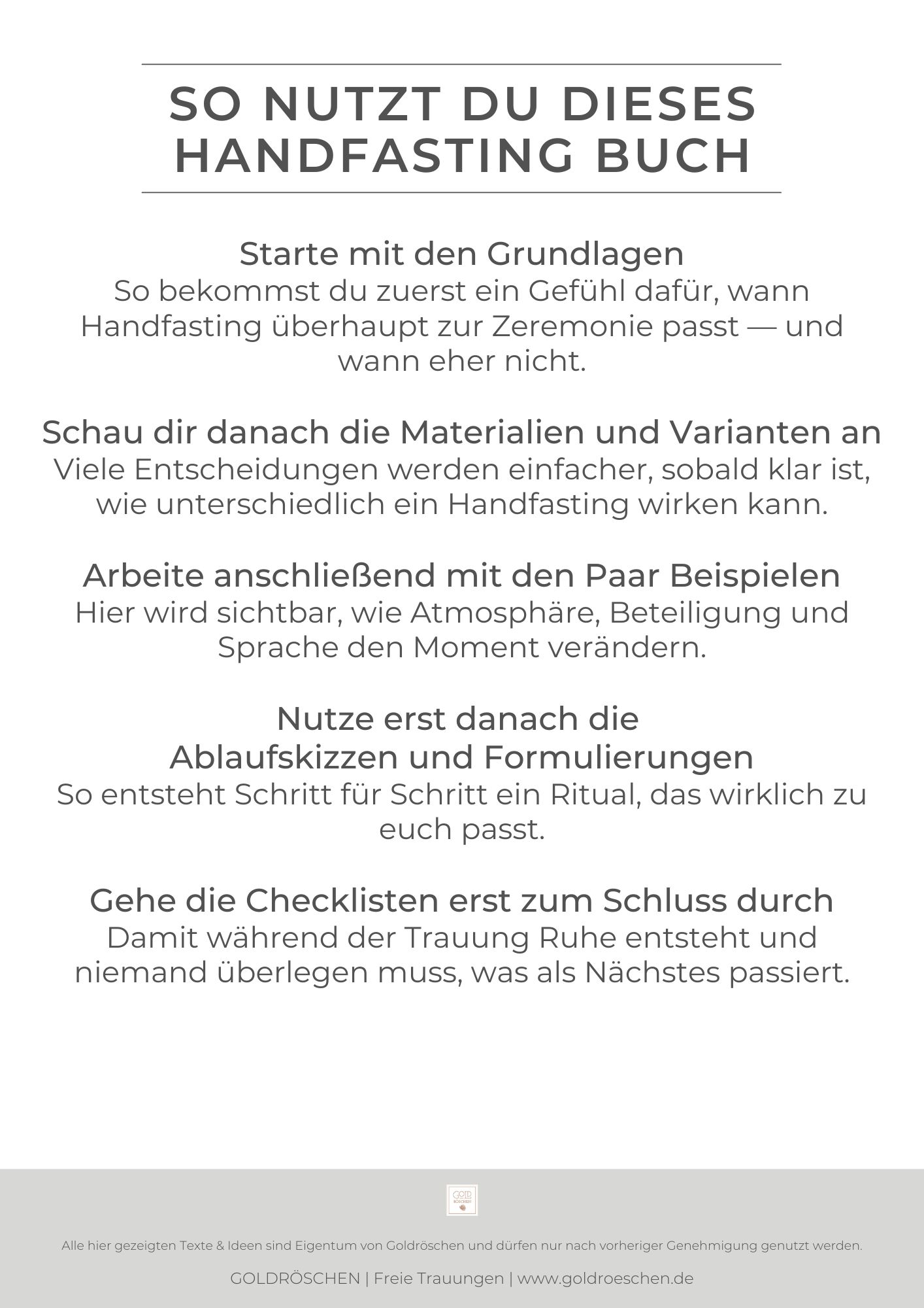Anleitung zur Nutzung des Handfasting E Papers mit Grundlagen, Paar Beispielen, Ablaufskizzen und Checklisten für freie Trauungen