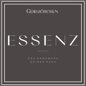 ESSENZ Logo von Goldröschen in Dark Grey mit dem Claim Das Handwerk deiner Rede