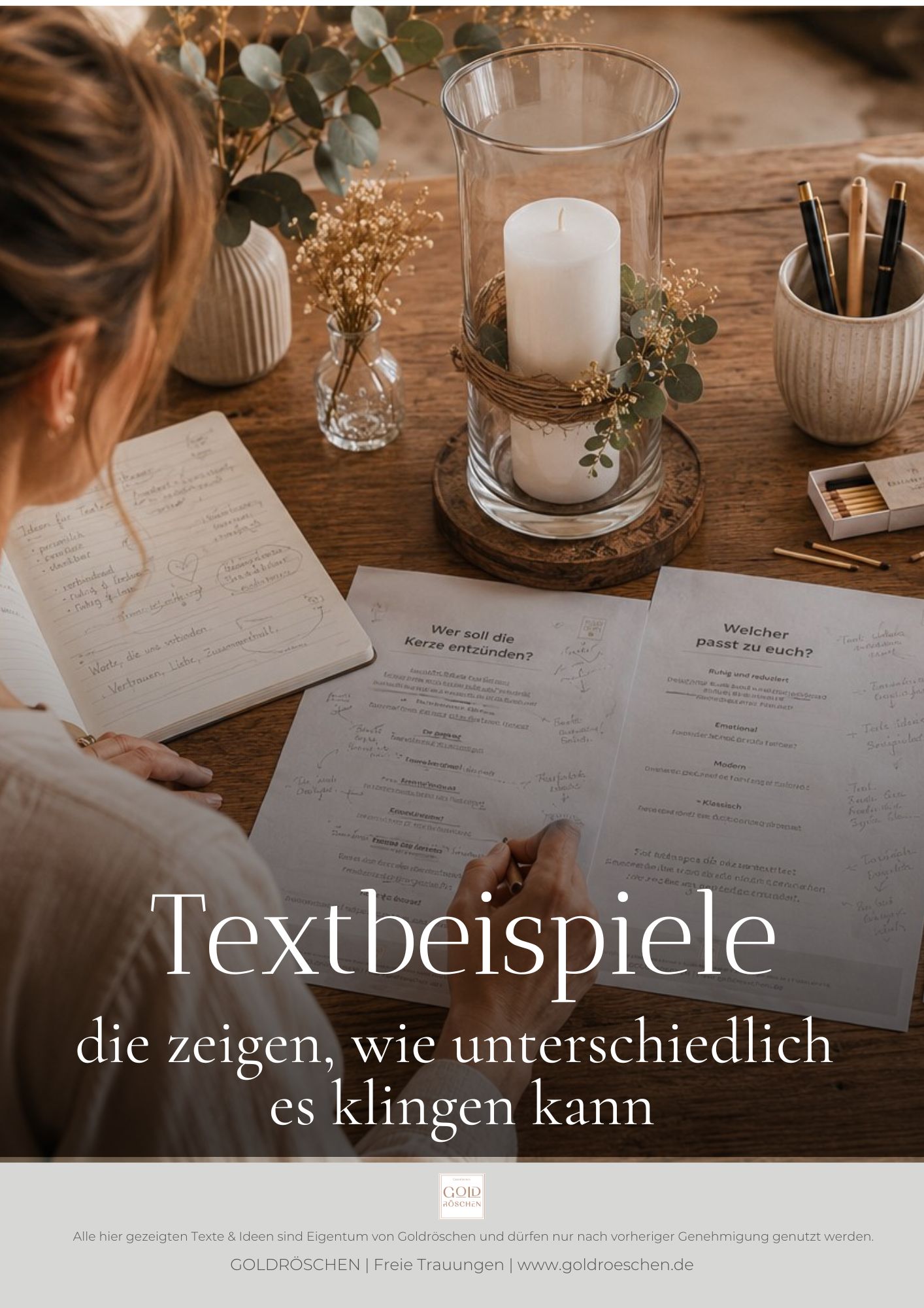 Verschiedene Textbeispiele und Formulierungen für die Hochzeitskerze.