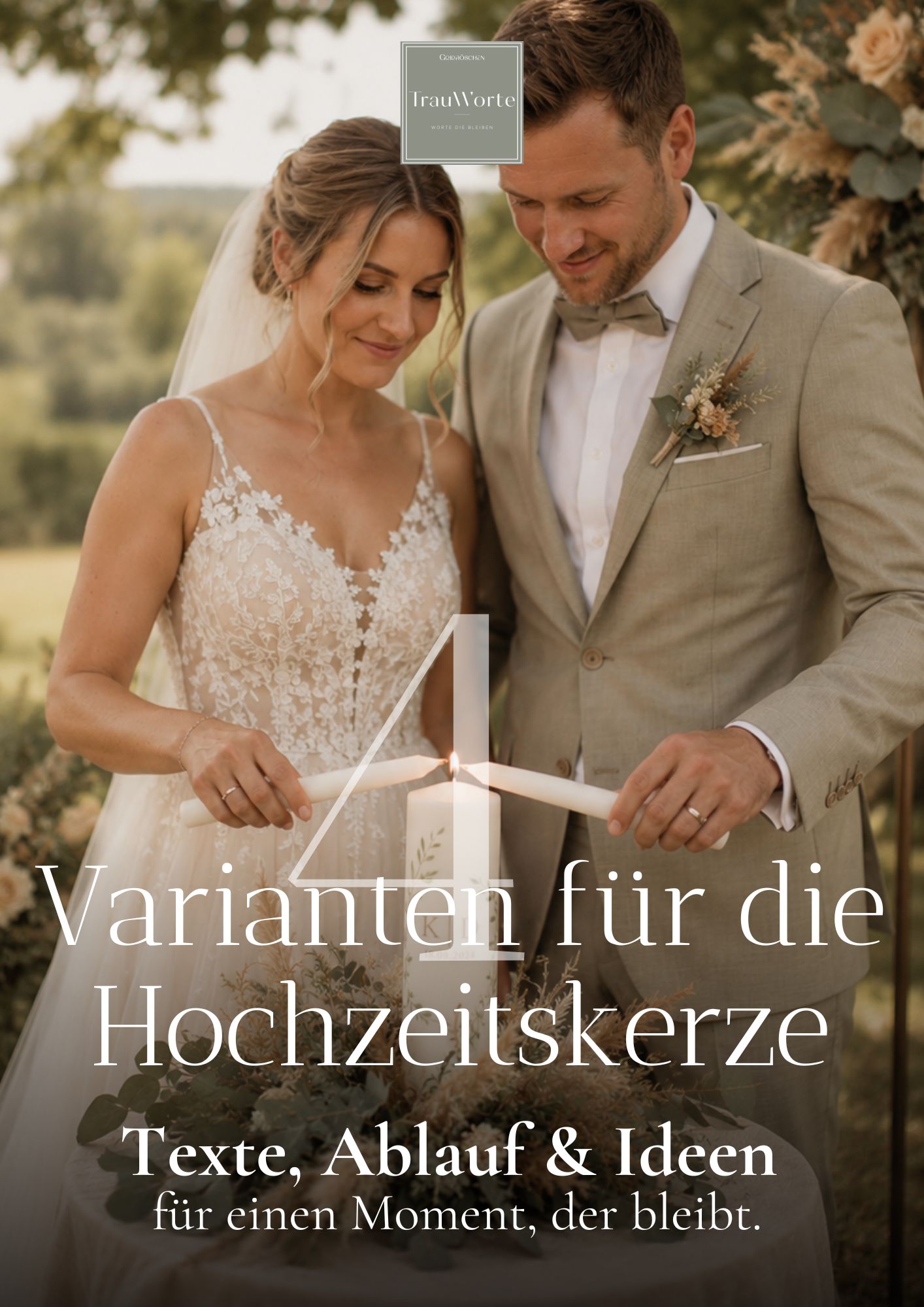 Cover des TrauWorte PDF-Guides „4 Varianten für die Hochzeitskerze“.