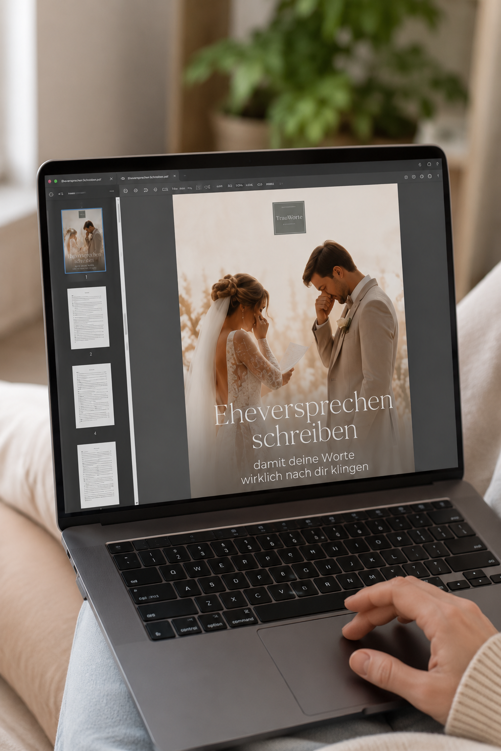 PDF Eheversprechen schreiben von Goldröschen – Ansicht auf dem Laptop